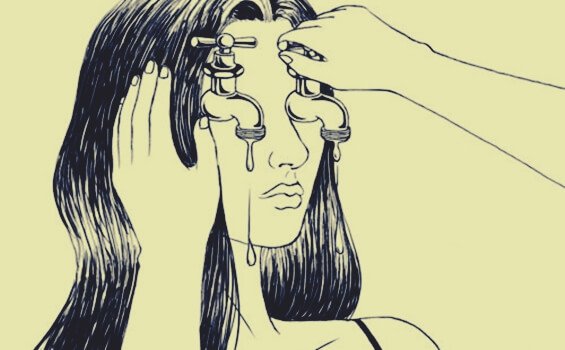 Mulher com torneiras no lugar dos olhos