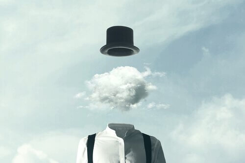 Homem sem rosto com nuvem na cabeça