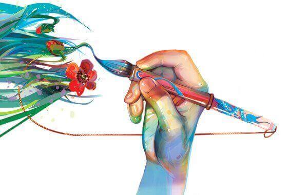 Mão pintando com pincel