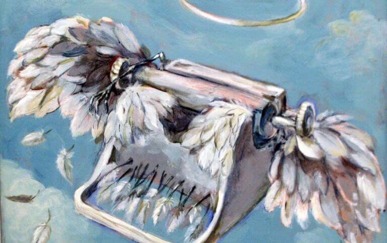 Máquina de escrever com penas