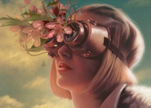 Mulher com óculos de flores