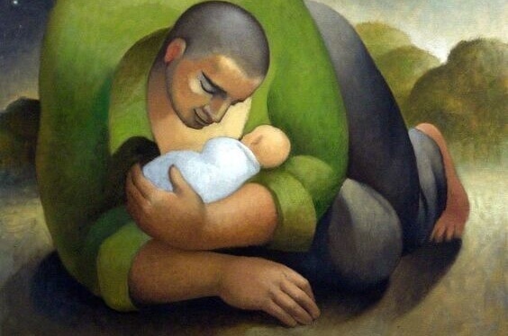Pintura mostrando pai e filho