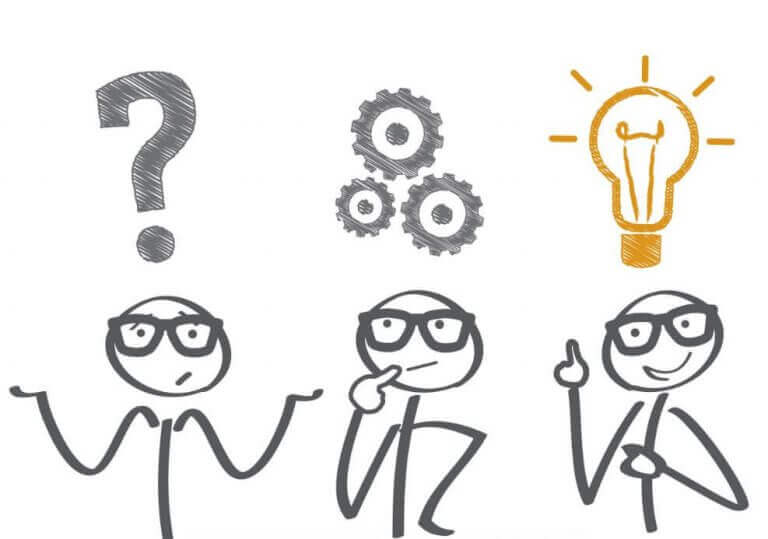 Bonecos pensando em novas ideias e soluções