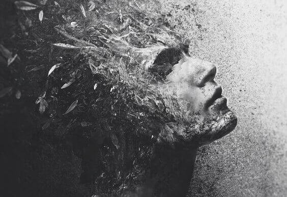 Homem com rosto de plantas