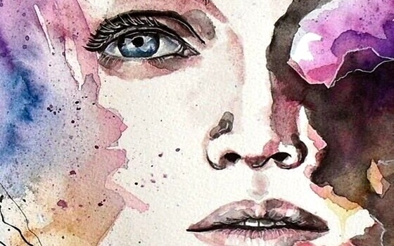 Rosto de mulher em aquarela