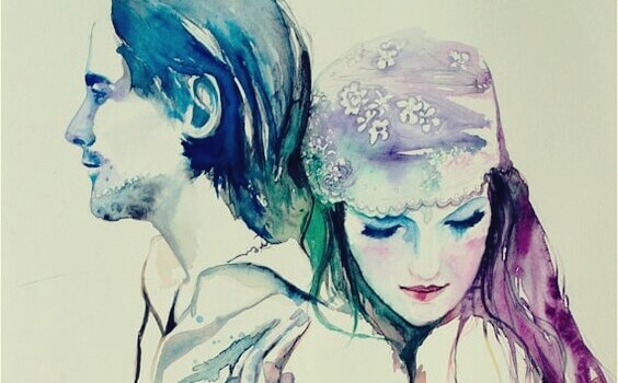 Casal em aquarela