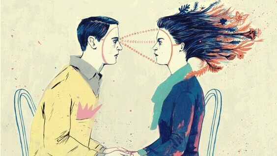 Homem e mulher se olhando fixamente nos olhos