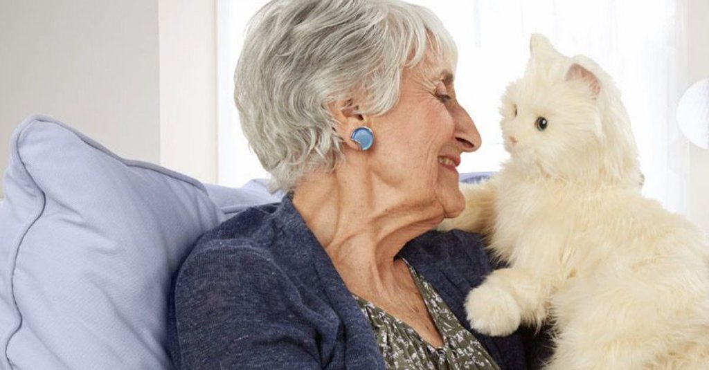 Mulher idosa com seu gato