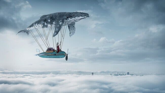 Dirigível com baleia voando