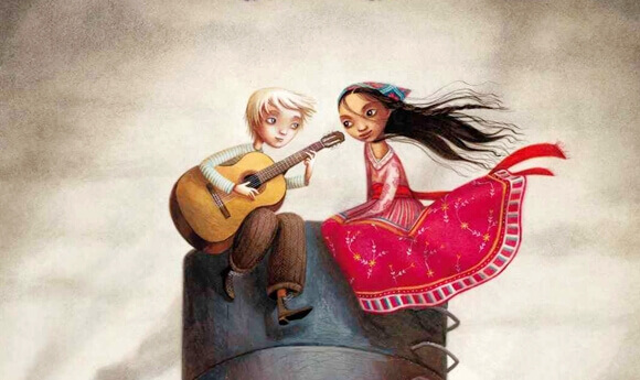 Jovem tocando violão para menina