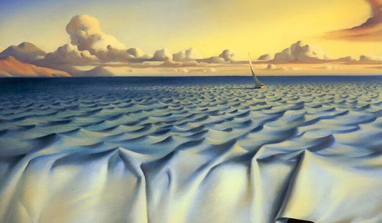 Barco navegando em mar de tecido