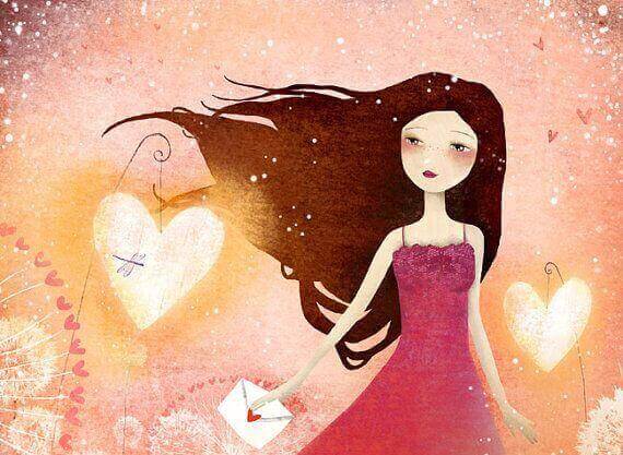 Mulher com corações ao lado