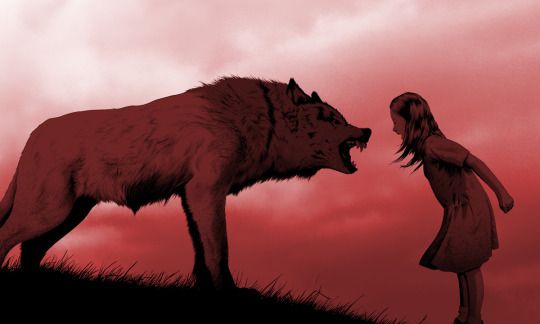 Menina gritando com lobo