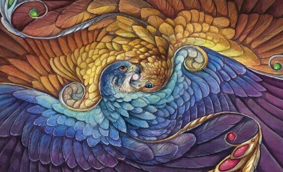 Pintura de ave colorida