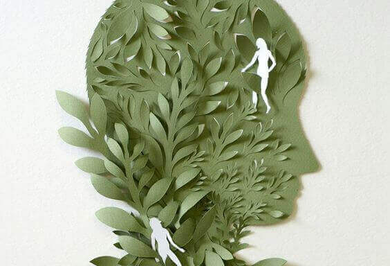 Perfil humano com folhas