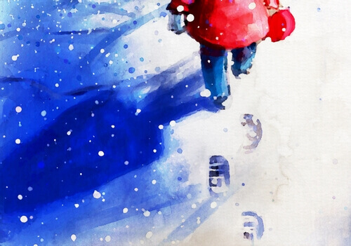 Criança caminhando na neve