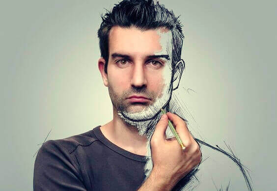 Homem desenhando a si mesmo