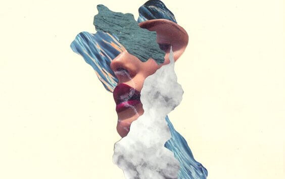 Colagem abstrata com rosto feminino