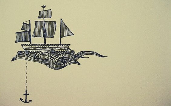 Desenho de barco com âncora