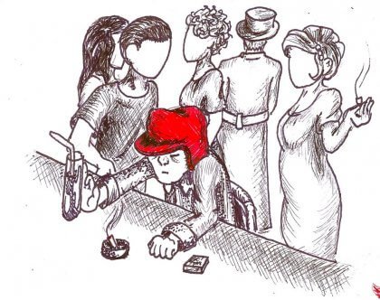 Pessoa com chapéu vermelho em bar