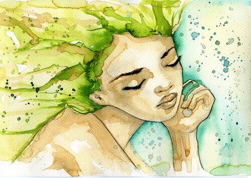 Ilustração de mulher com cabelos verdes