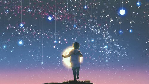 Criança observando as estrelas