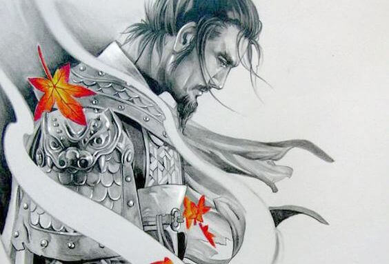 Samurai olhando para baixo