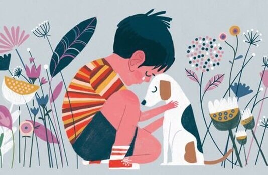 Menino consolando seu cachorro