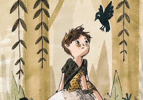 Criança curiosa em floresta