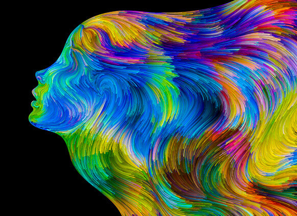 Perfil de mulher em várias cores