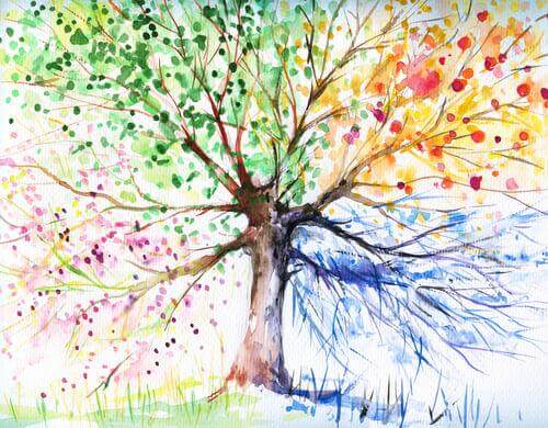 Desenho de uma árvore com várias cores