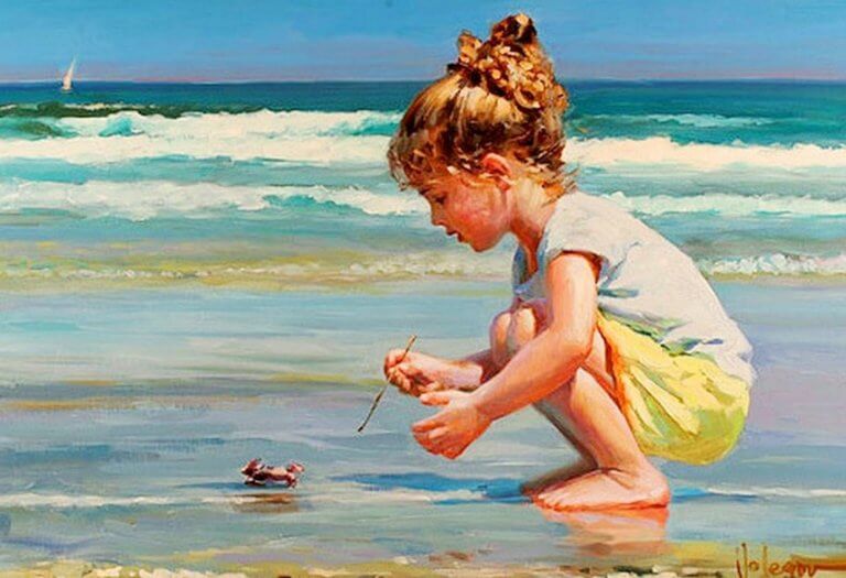 Menina brincando na praia