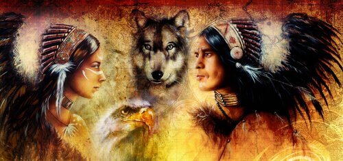 Índios com lobo