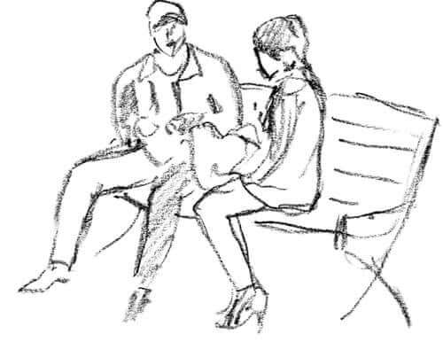 Desenho de casal em um banco