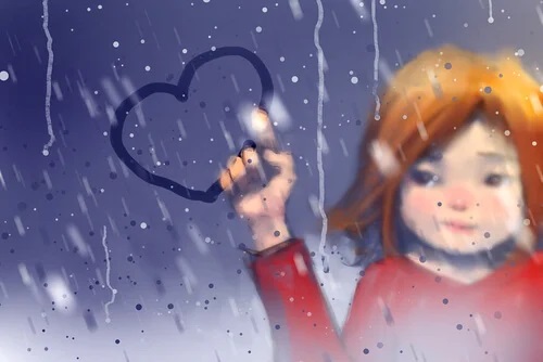 Menina desenhando um coração