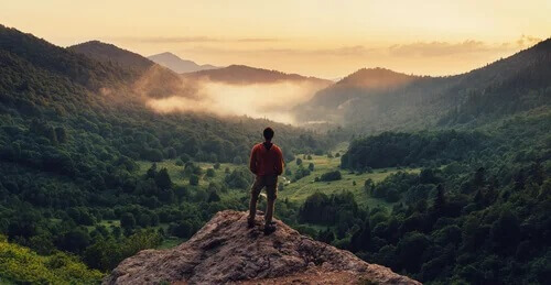 Homem contemplando paisagem