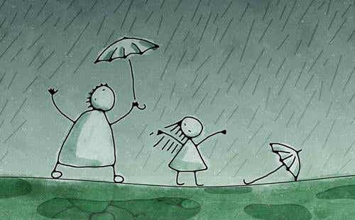 Desenho de pessoas na chuva